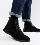 Asos Design Wide Fit Desert Boots In Black Suede With Leather Detail - Black