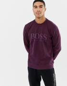 Boss Weave Large Logo Crew Neck Sweat In Purple - Purple