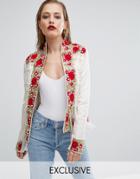 A Star Is Born Rose Embroidered Trophy Jacket With Fringe - White