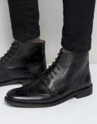 Lambretta Brogue Boots In Black Leather - Black