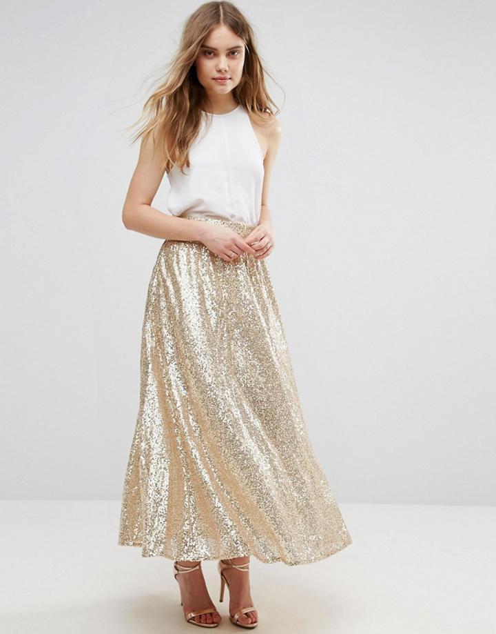 Traffic People Sequin Midi Skirt - Gold