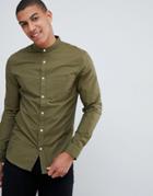 New Look Oxford Shirt In Khaki With Grandad Collar - Green