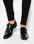 Asos Monk Shoes In Black Leather With Buckle - Black
