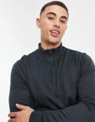 Threadbare Soft Touch Quarter Zip Funnel Neck Sweater In Indian Ink-black