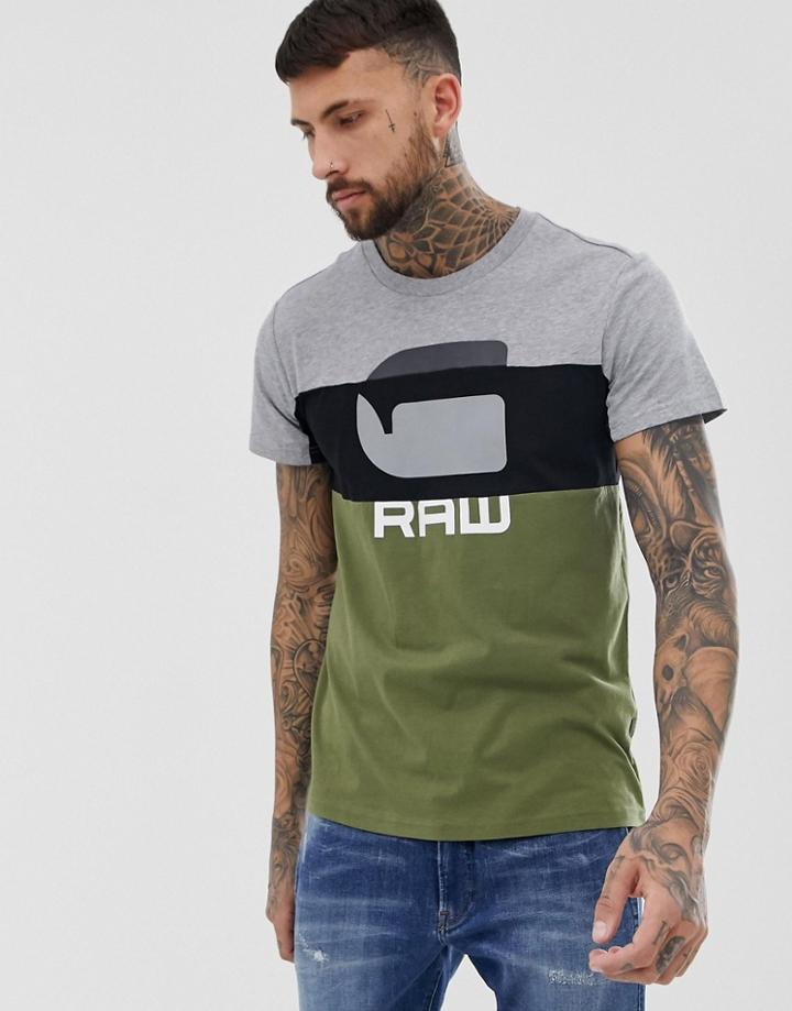 G-star Graphic Color Block T-shirt In Green - Green