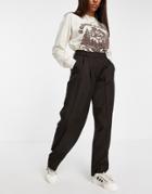 Selected Femme Recycled Tailored Pants With Pleat Front In Wool Mix Chocolate Brown