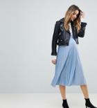 Asos Maternity Pleated Midi Skirt With Belt - Blue