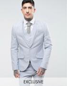 Heart & Dagger Summer Wedding Slim Suit Jacket In Linen Check - Blue