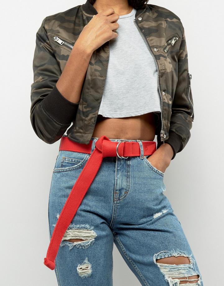 Asos D Ring Webbing Belt - Red