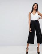 Asos Pull On Cropped Wide Leg Pants In Crepe - Black