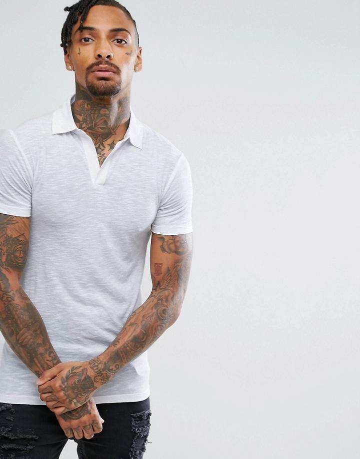 Asos Muscle Polo With Revere Collar In Slub Fabric - White