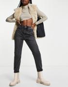 River Island High Rise Mom Jeans In Black