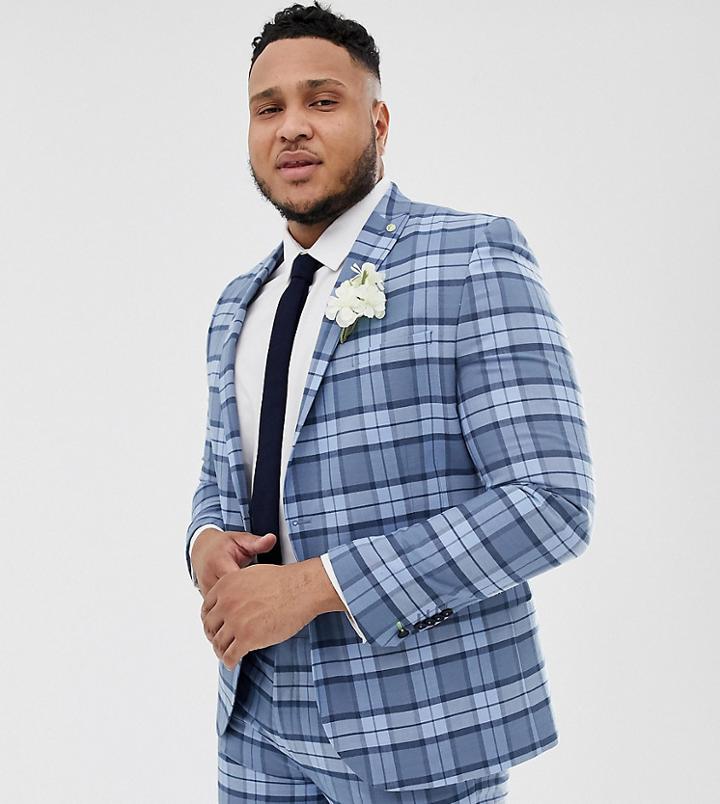Twisted Tailor Super Skinny Suit Jacket In Light Blue Check - Blue