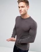 Asos Muscle Fit Cotton Crew Neck Sweater In Slate - Brown