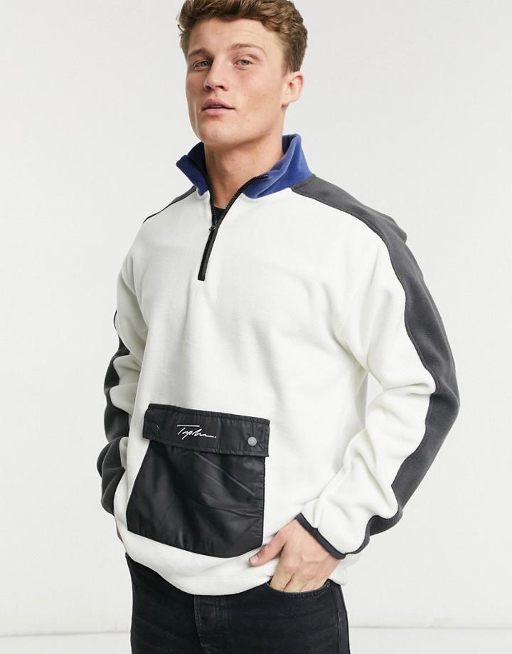 Topman Signature 1/4 Zip Fleece In Ecru-neutral