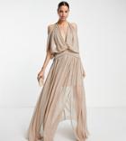 Asos Design Blouson Dress With Chain Strap Detail In Stone-brown