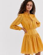 Asos Design Broderie Mini Tea Dress-yellow