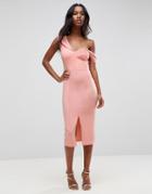 Asos Sculpted Asymmetric Bardot Midi Dress - Multi