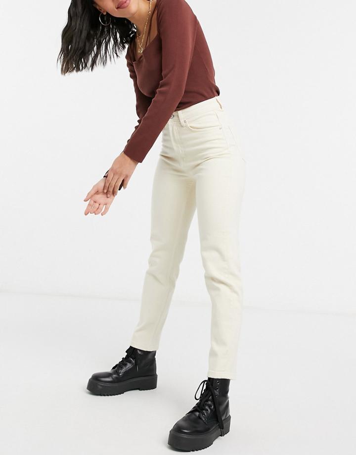 Stradivarius Cotton Slim Mom Jean With Stretch In Ecru-white