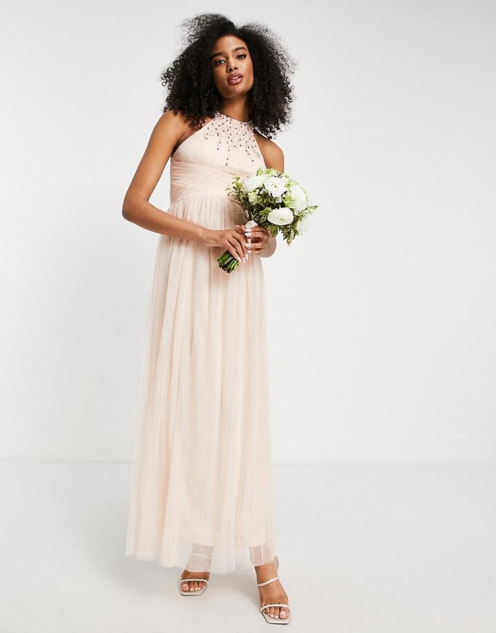Little Mistress Bridesmaid Embellished Maxi Dress In Blush-pink