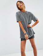 Asos T-shirt In Metallic With Stripe Tipping - Silver