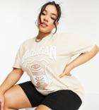 Missguided Plus Oversized T-shirt With Michigan Graphic In Beige-neutral