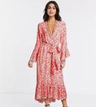Twisted Wunder Tall Exclusive Ruffle Midi Dress In Red Daisy-multi