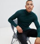 Asos Design Tall Muscle Fit Long Sleeve T-shirt With Roll Neck In Green - Green