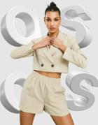 Asos Design Crop Mansy Suit Blazer In Camel-neutral