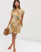 & Other Stories Linen Blend Wrap Mini Dress In Tropical Flower Print-multi