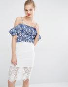 Supertrash Off Shoulder Top With Frill - Bright Blue