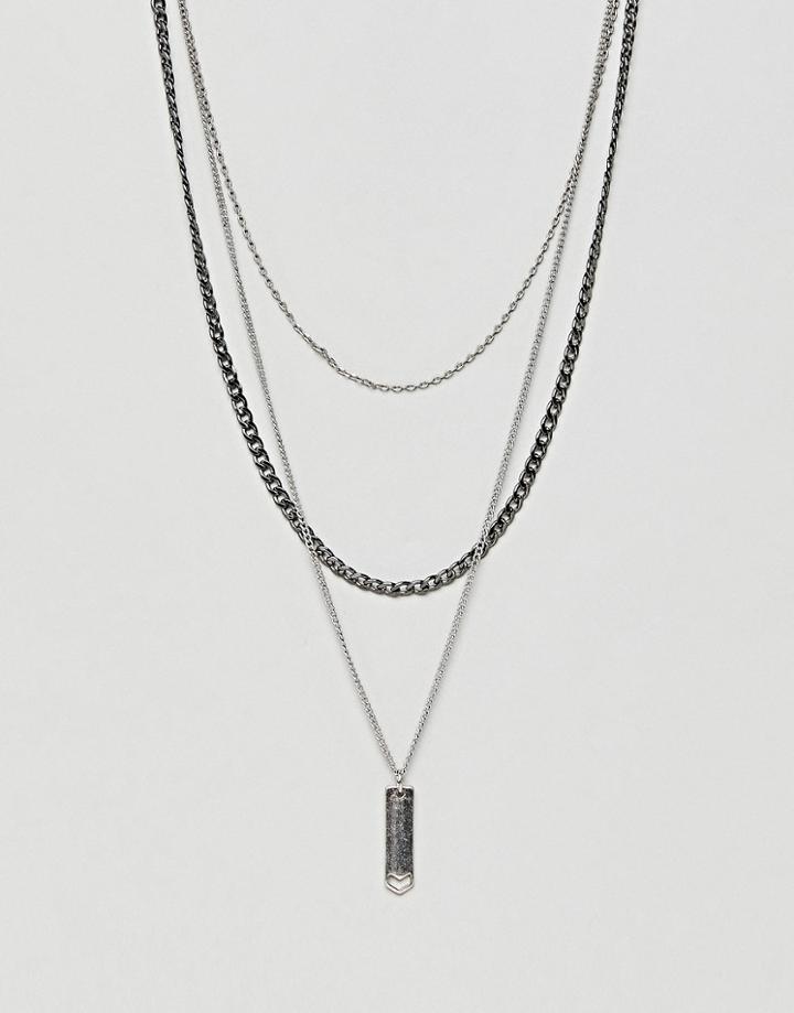 Bershka Multi Chain Necklace With Pendant In Silver - Silver