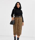 Daisy Street Plus Button Front Midi Skirt In Leopard Print-brown