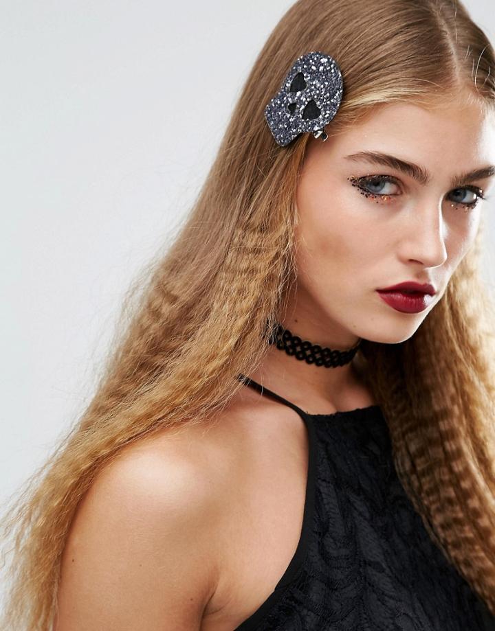Orelia Halloweenskull Glitter Hair Clip - Black