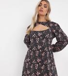 Simply Be Cut-out Long Sleeve Heart Print Mini Dress In Black