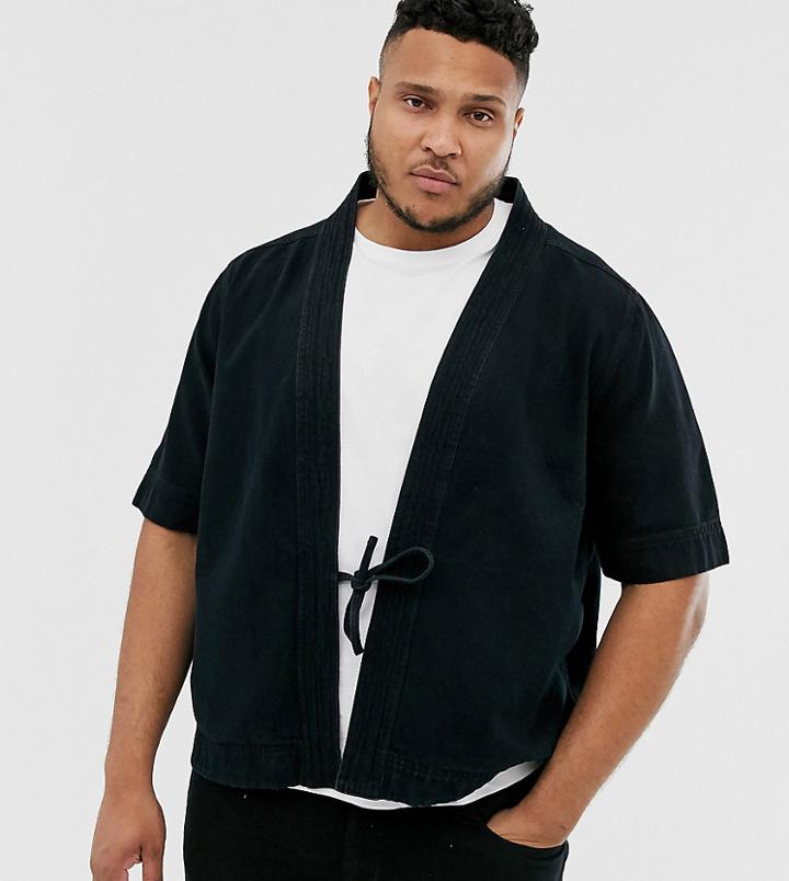 Asos Design Plus Denim Kimono In Washed Black