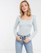 & Other Stories Lurex Puff Sleeve Square Neck Top In Ice Blue