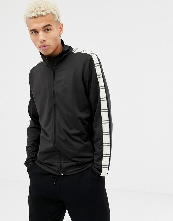 Criminal Damage Track Top In Black With Check Side Stripe