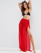Asos Maxi Chiffon Beach Sarong With Satin Tie - Red