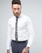 Asos Wedding Skinny Shirt In White With Floral Tie Save - White