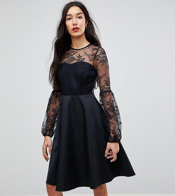 Y.a.s Tall Lace Top Balloon Sleeve Dress - Black