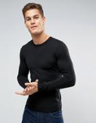 Asos Muscle Fit Cotton Crew Neck Sweater In Black - Black
