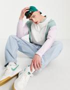 Asos Design Oversized Organic Long Sleeve Washed T-shirt In Color Block With Text Print-multi