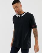 The Couture Club Oversized T-shirt In Black With Neck Logo - Black