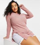 I Saw It First Plus Ribbed Long Sleeve Tunic Top In Pink