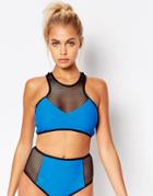 Jaded London Mesh High Neck Bikini Top - Blue