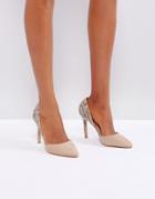 Little Mistress Contrast Snake Point High Heels - Beige