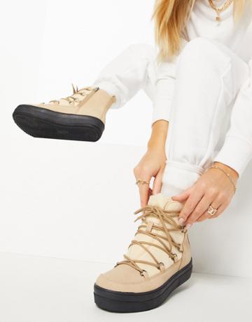 London Rebel Snow Boots In Beige-neutral
