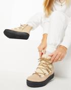 London Rebel Snow Boots In Beige-neutral