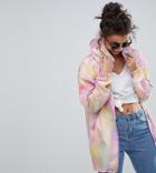 Asos Tall Rain Jacket With Fanny Pack In Pastel Spray Paint - Multi